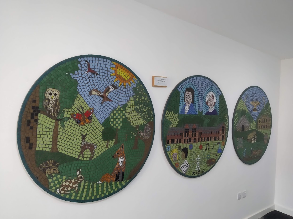 Three mosaics at Cookridge House, Horsforth, created with the help of local school children